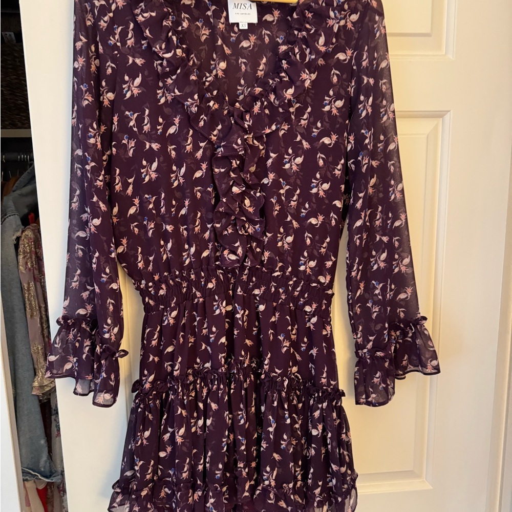 MISA Los Angeles Purple Floral Ruffle Dress
